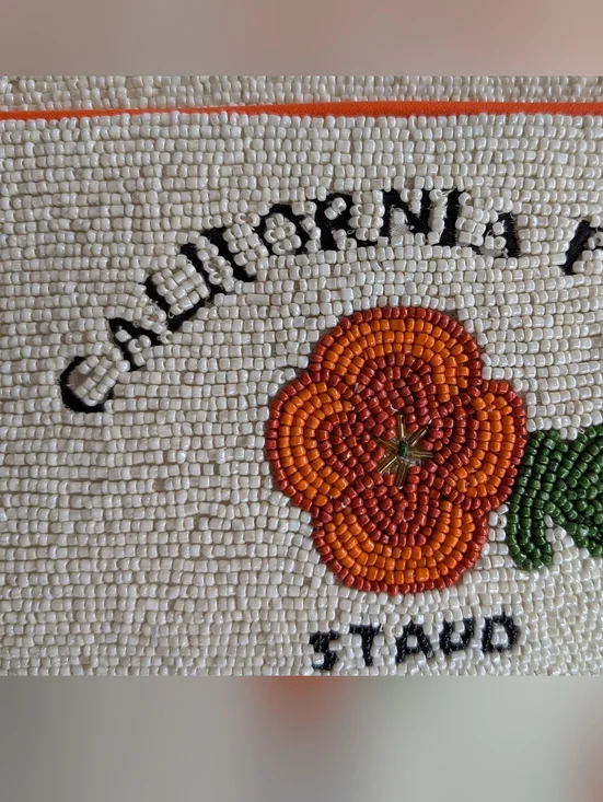 NWT STAUD TOMMY Glass Beaded Vegan Shoulder Bag - CALIFORNIA POPPY; $295 - Picture 10 of 16